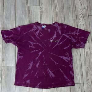Vintage Champion Men's Maroon Tie-Dye Tee